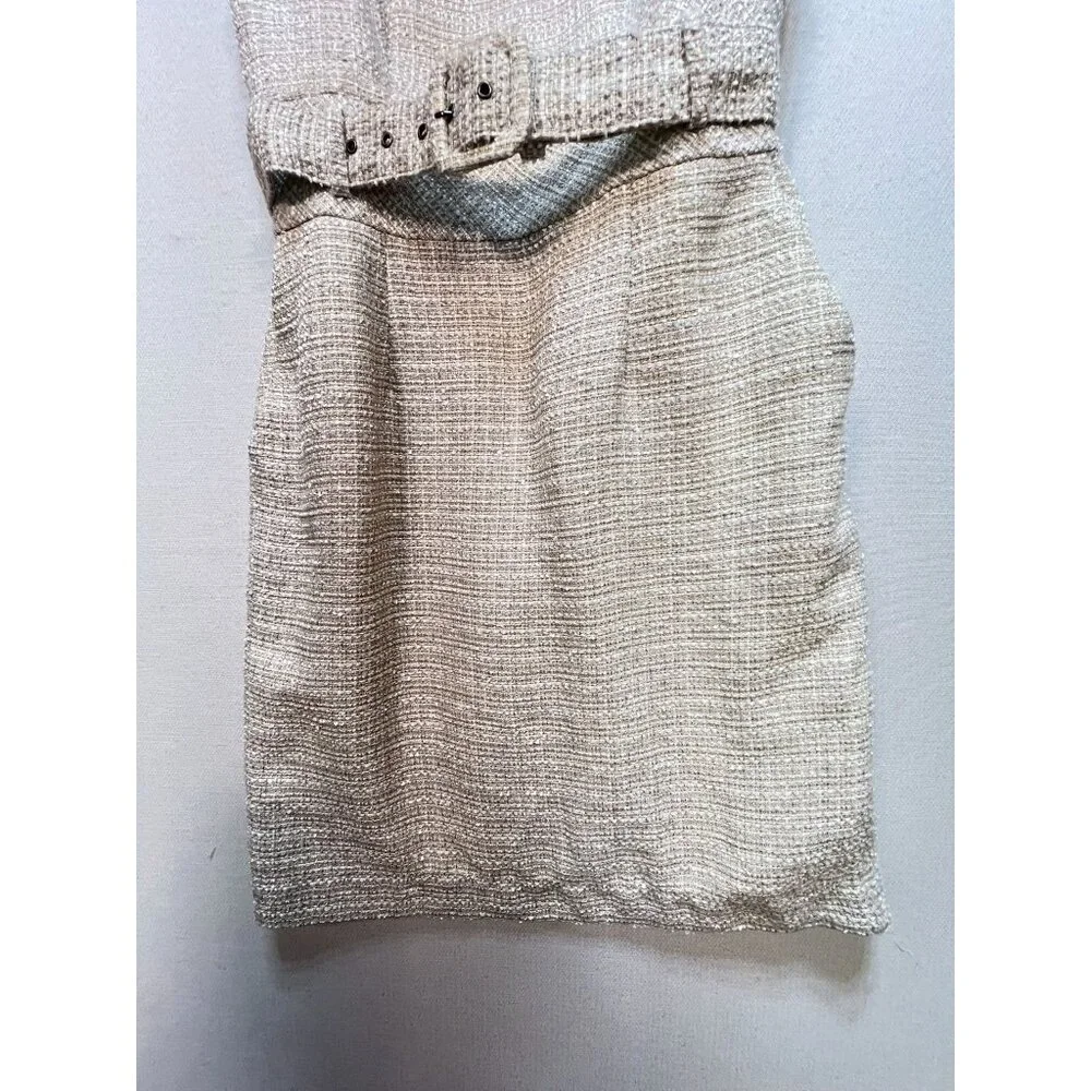 Banana Republic Women's Tweed Belted Sheath Dress Sleeveless Size 8 Light Beige - Picture 7 of 12